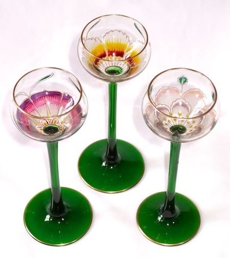 Enamelled Glass Legras Fritz Heckert Theresienthal. THERESIENTHAL LIQ TRIO