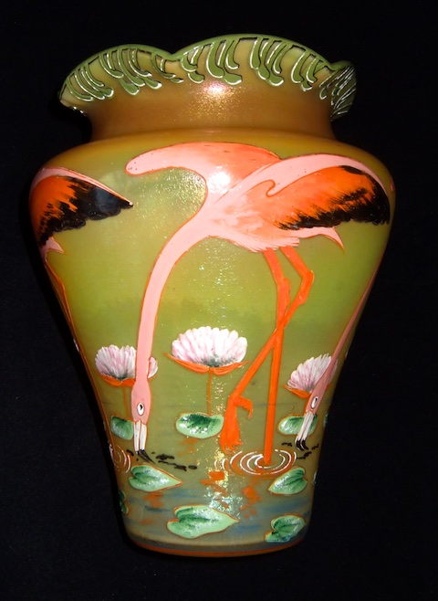 Enamelled Glass Legras Fritz Heckert Theresienthal. HECKERT Flamingo2