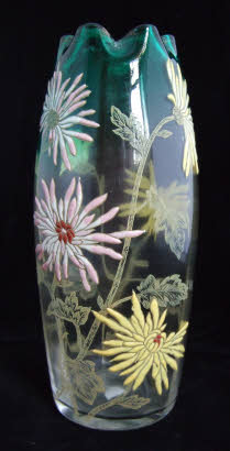 Enamelled Glass Legras Fritz Heckert Theresienthal. Legras green crysanths