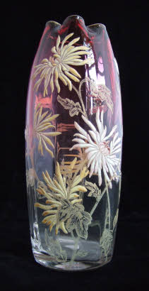 Enamelled Glass Legras Fritz Heckert Theresienthal. Legras red crysanths